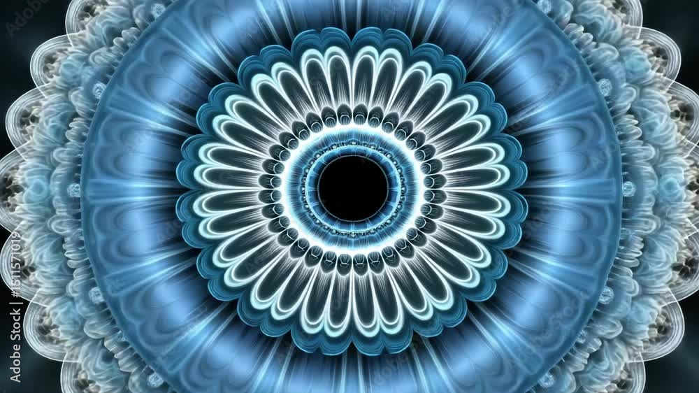 Poster luminous deep repetitive intricate mandala pattern with blue and silver swirls and glow