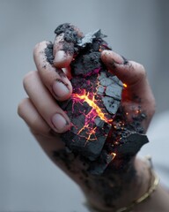 Hand Holding Glowing Embers and Ash