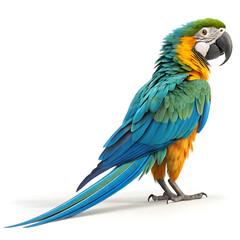 Obraz premium A 3D rendered full body macaw with exaggerated bright feathers.
