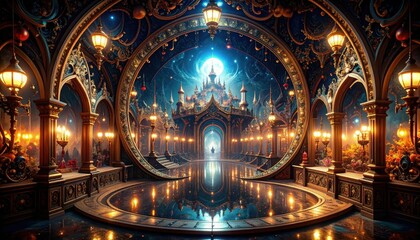 Obraz premium Twisted Carnival of Distorted Reflections in a Magical Maze