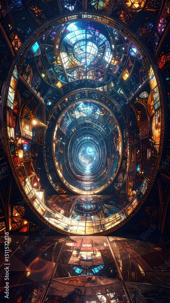 Poster dark carnival maze with twisted reflections in a distorted mirror