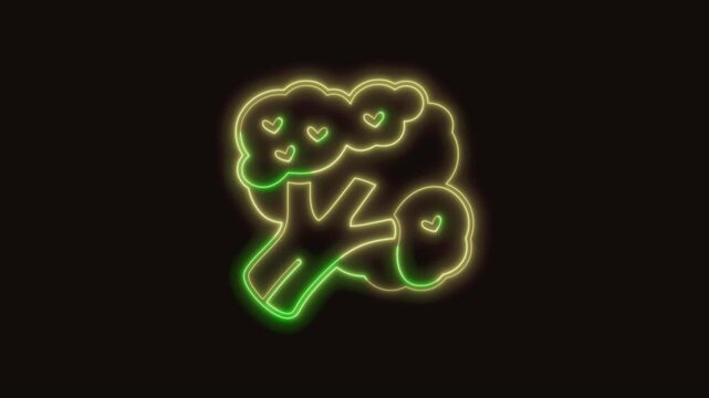 Broccoli Icon Neon Seamless Loop 4K (Black Background) | Animated Promotional Typography for Video Editing