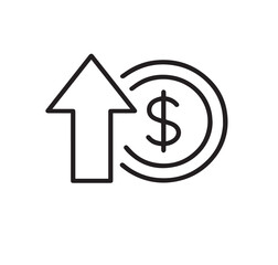 Minimalist Black and White Vector of Upward Arrow with Dollar Sign and Circular Arrow – Abstract Line Art