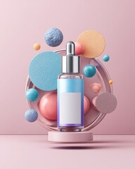 Pastel Cosmetic Serum Bottle with Abstract Sphere Background