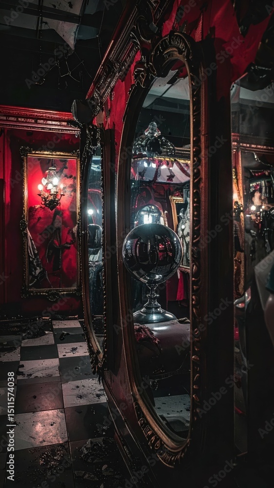 Poster twisted funhouse with distorted mirrors and unsettling illusions