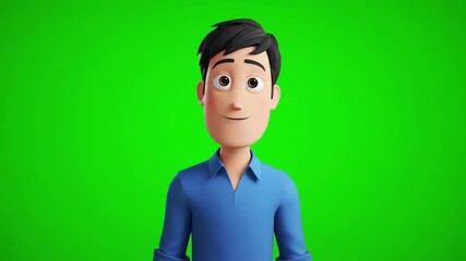 A simple and clean 3D animated male avatar in a blue shirt, presented on a green screen background. Great for presentations, explainer videos, or corporate animations. - Powered by Adobe