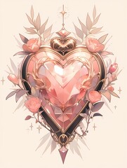 Heart-Shaped Locket with Flowers and Gemstones