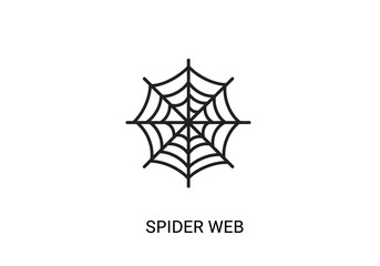 A simple black outline drawing of a spiderweb centered on a white background with text below it