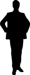 Silhouette of a man standing with his hands on his hips