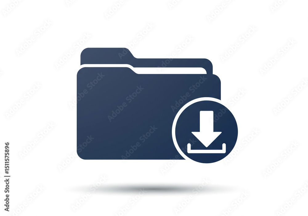 Poster a dark blue folder icon with a download symbol on a white background representing file downloading p