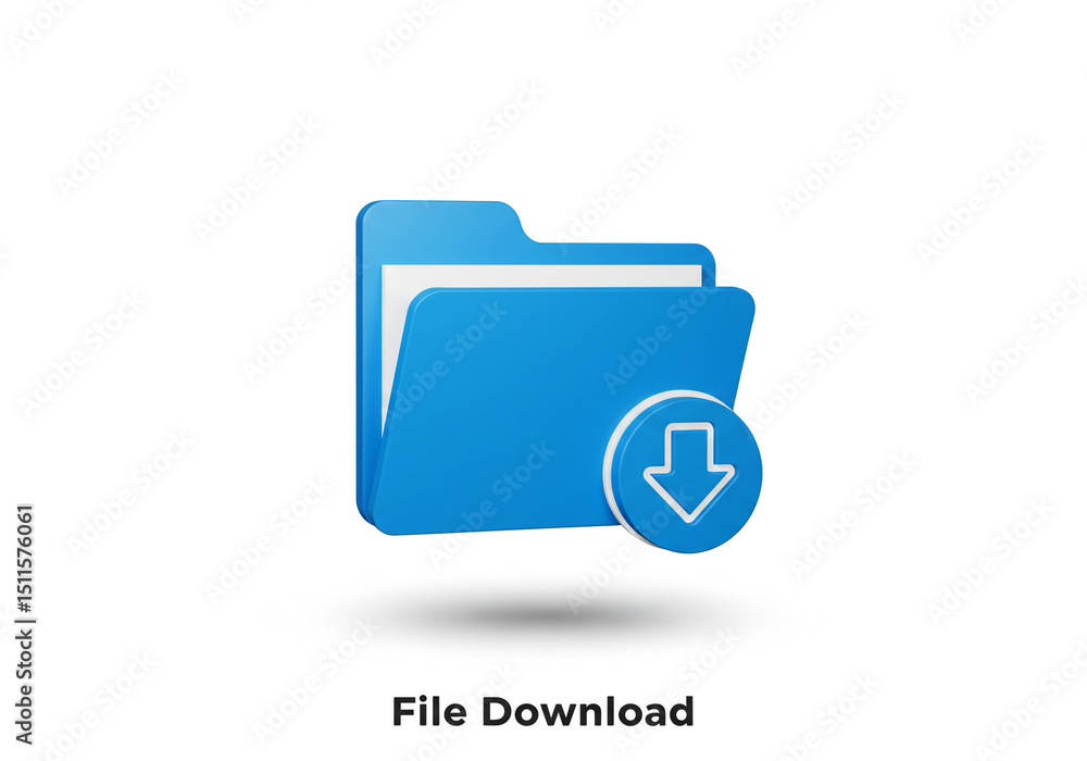 Poster a blue folder icon with a download symbol on a white background representing file downloading proces