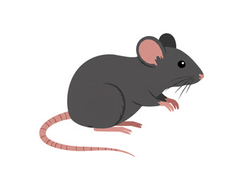 Fototapeta premium A cartoon illustration of a gray mouse with pink ears and tail on a plain white background image view