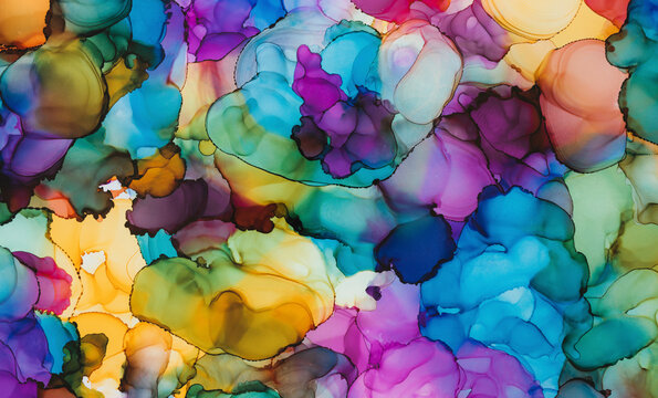 Colorful alcohol ink creates intricate abstract patterns