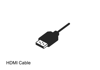 Fototapeta premium A black hdmi cable connector with a short wire extending from it on a white background isolated object