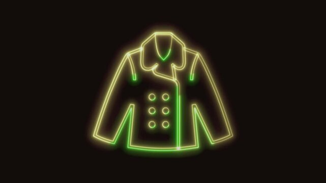 Coat Icon Neon Seamless Loop 4K (Black Background) | Animated Promotional Typography for Video Editing