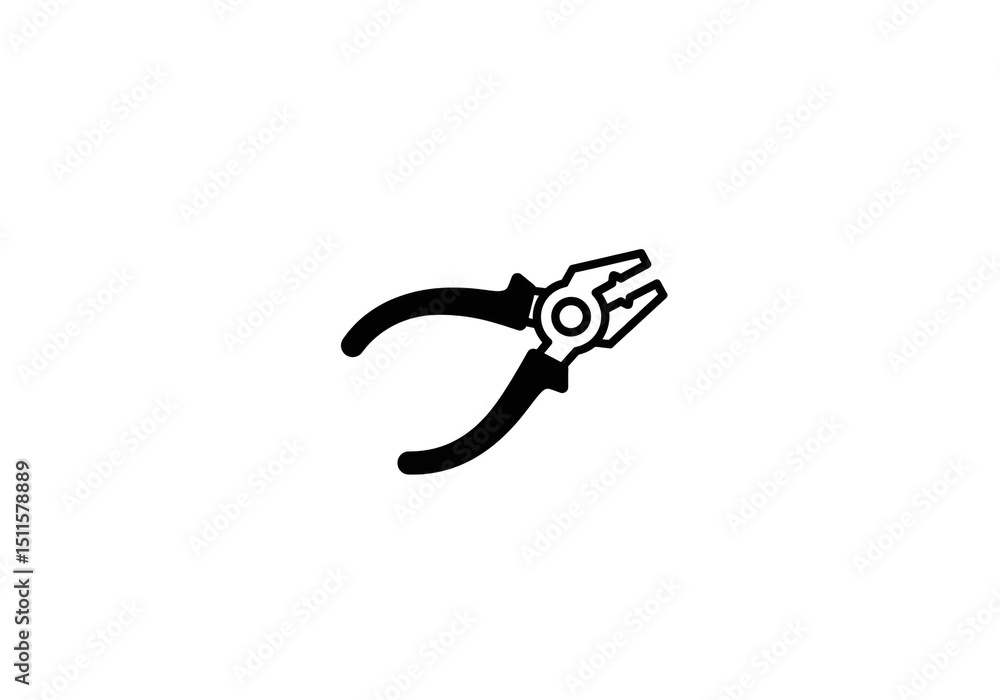 Poster a simple line drawing of black pliers tool with handles and a pivot point isolated on white backgrou
