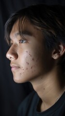 Profile Portrait of a Young Man with Acne