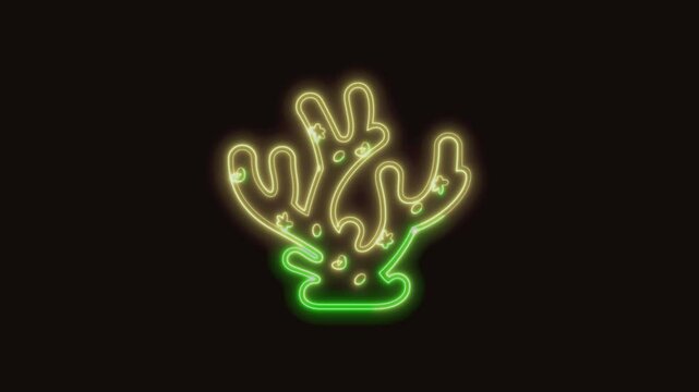 Coral Icon Neon Seamless Loop 4K (Black Background) | Animated Promotional Typography for Video Editing