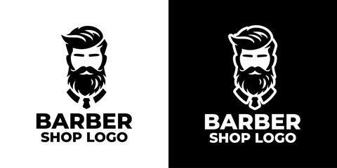 Elegant Barber Shop Logo Design with Beard and Haircut for Professional Branding