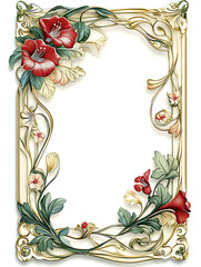 Template for greeting card, template for label, template for invitation, template for theater ticket, flowers frame style art nouveau