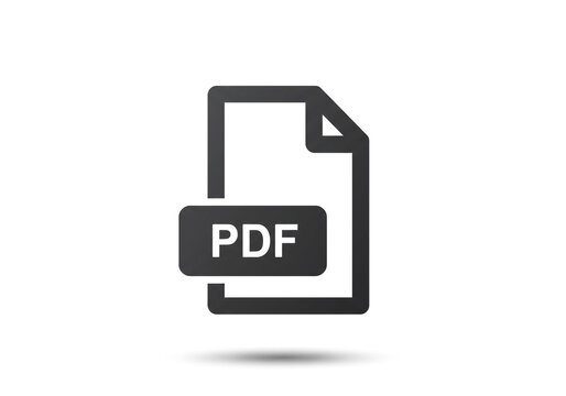 A dark grey pdf file icon with curled corner isolated on white background with a subtle drop shadow