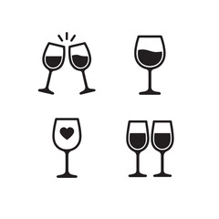 Silhouette Wine Glass Icons with Love Themes