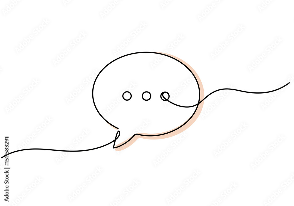 Poster a minimalist line drawing of a speech bubble with three dots inside on a plain white background spac