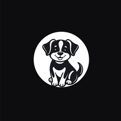 Adorable Cartoon Puppy in a Circular Frame, Black and White Illustration
