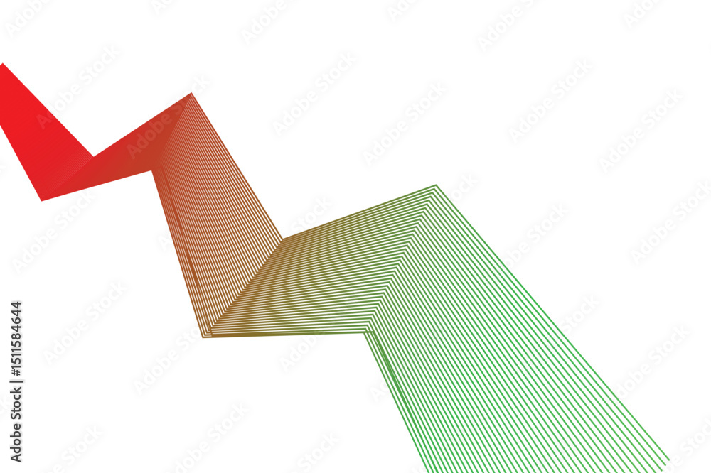 Poster abstract gradient zigzag line art dynamic vector illustration of a trending downward pattern