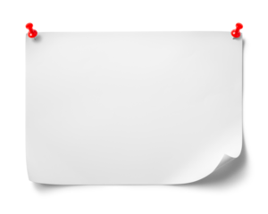 赤い画鋲で留められた、A4サイズの白い紙のテクスチャー