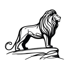 Thin Line Lion on Rock Logo – Minimalist Wildlife Vector Design