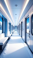 Luxurious Train Hallway Through Snowy Landscape Journey Imagination