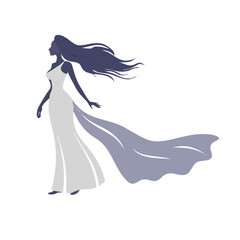 Elegant Woman Silhouette in Flowing Gown, Fashion Lady Vector Art, Feminine Grace Illustration, Long Dress Pose, Beauty Concept Graphic, Glamorous Style Silhouette, Stylish Female Artwork

