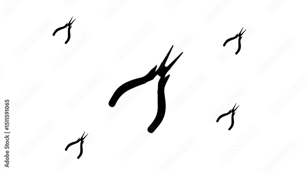 Poster zoom in and out animation the round pliers symbol. large black symbol in the center and four small s