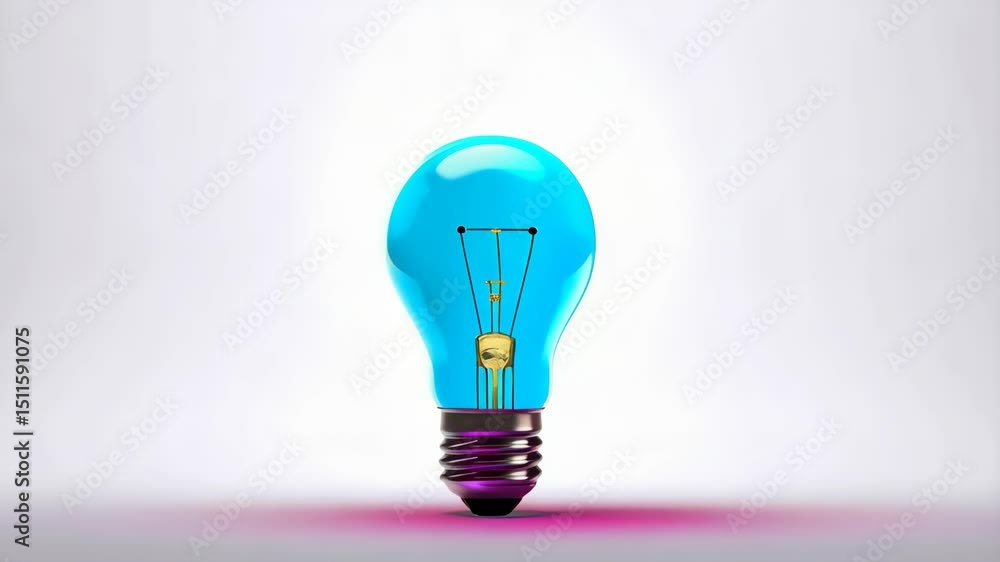 Poster vibrant green lightbulb illuminated with a burst of blue and cyan liquid paint exploding on a white 