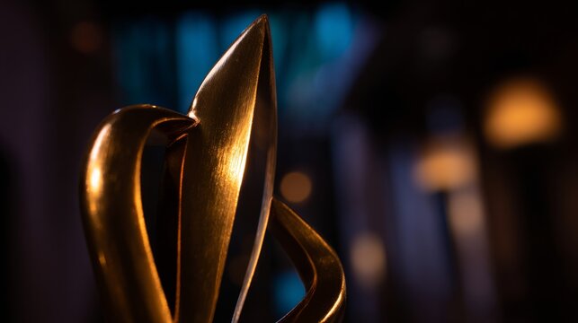 Golden film award trophy on dark velvet, celebrating achievement and recognition in entertainment industry, cinematic award ceremony concept.