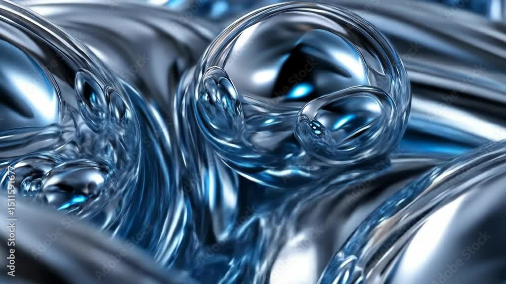 Poster bubbles rise and swirl in a pool of shimmering liquid, creating mesmerizing reflections and patterns