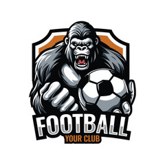 Gorilla Soccer logo design, Gorilla mascot holding a ball, football logo for team and club