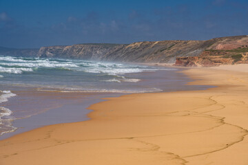 Bordeira beach dunes in Carrapateira, Portugal, in the Sudoeste alentejano and Vicentina coast Natural Park in a sunny day.