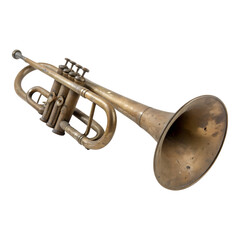 Obraz premium old brass trumpet isolated on transparent background