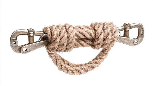 A rope is tied to a metal hook