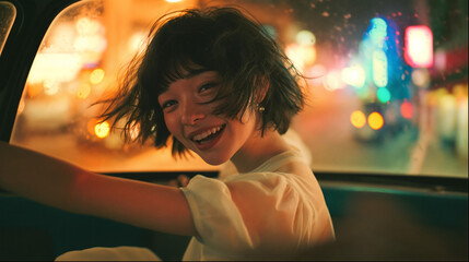 振り返る女性のポートレート