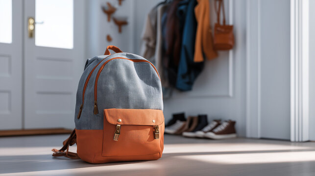 Backpack waiting by the door for school day