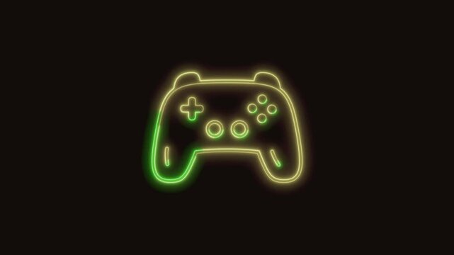 Joystick Icon Neon Seamless Loop 4K (Black Background) | Animated Promotional Typography for Video Editing