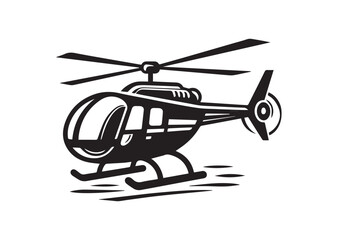 Helicopter Icon, Helicopter Silhouette Black Vector White Background