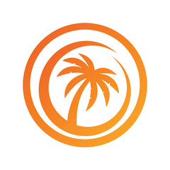 Island Circle Tropical Palm Tree Logo Vector.