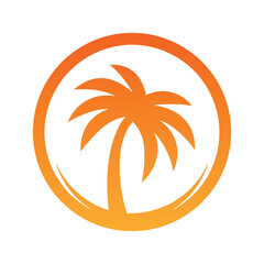 Island Circle Tropical Palm Tree Logo Vector.