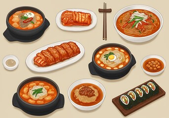 彩り豊かな韓国料理イラストレーション