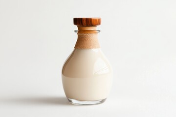 Bottle of milk isolated on white background. A bottle of milk is sitting on the beach. The bottle is empty.