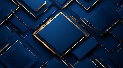 Abstract geometric pattern of overlapping squares in navy blue and gold